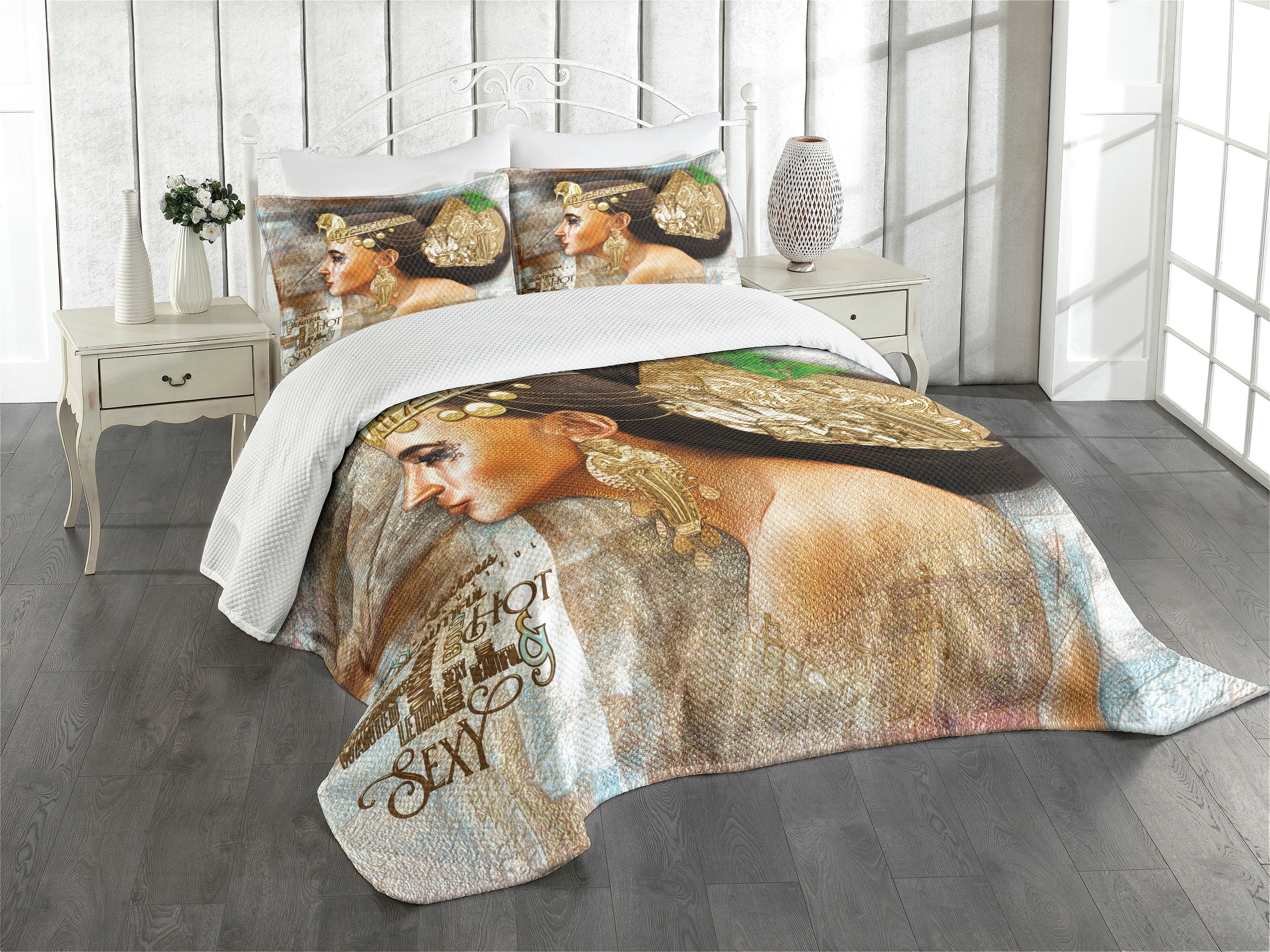 White Quilted Queen Bedspread Set with Pillow Shams