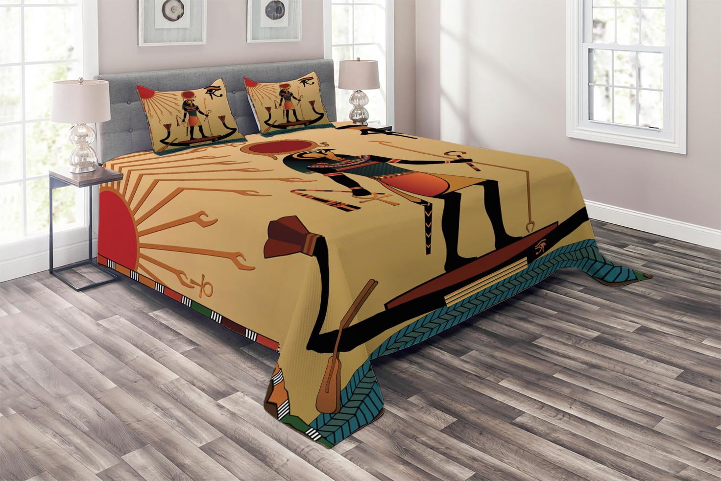 Simple 3 Pcs Design Ambesonne Egyptian Quilted Coverlet 3 Pcs, Design Eye and Boat Theme ...
