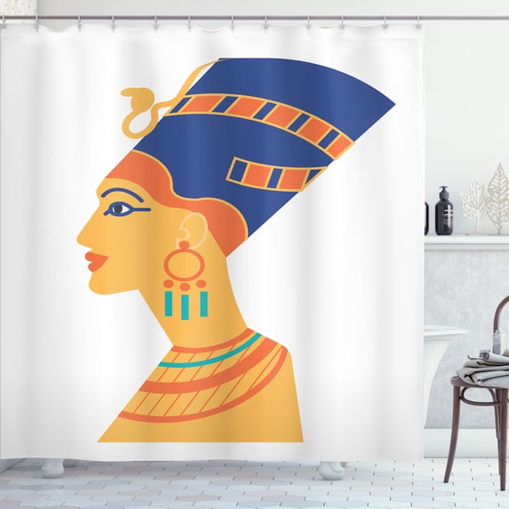 Ambesonne Egyptian Shower Curtain, Bust Like Antique Queen, 69"Wx75"L, Orange Cobalt Blue White