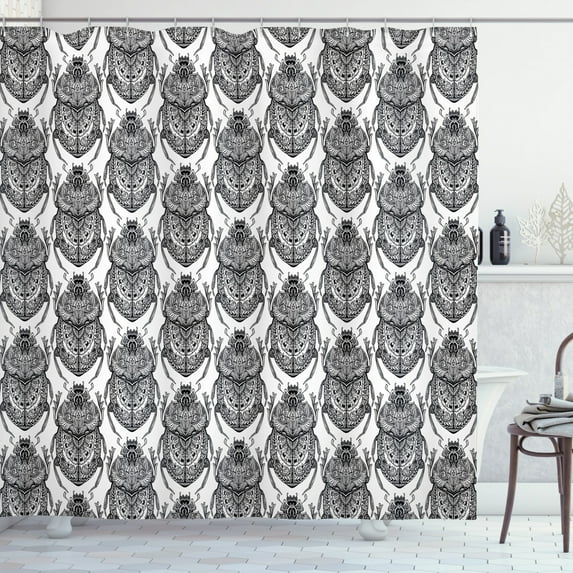 Ambesonne Egyptian Shower Curtain, Mythological Scarabs, 69"Wx75"L, Black White