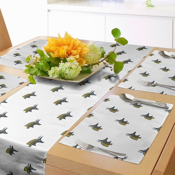 Ambesonne Egyptian Table Runner & Placemats, Jackal Head Timeless Form, Placemat 4 pcs + Runner 16"x90", Yellow Black and Grey