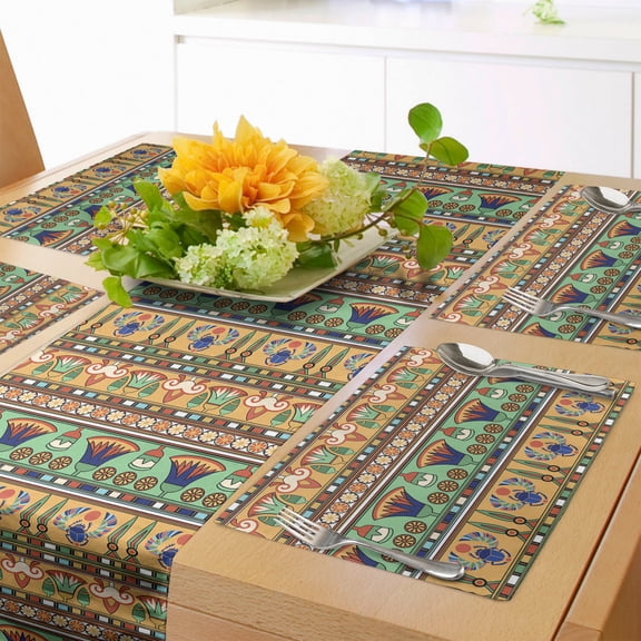 Ambesonne Egyptian Table Runner & Placemats, Lily Scarab, Placemat 4 pcs + Runner 16"x72", Multicolor