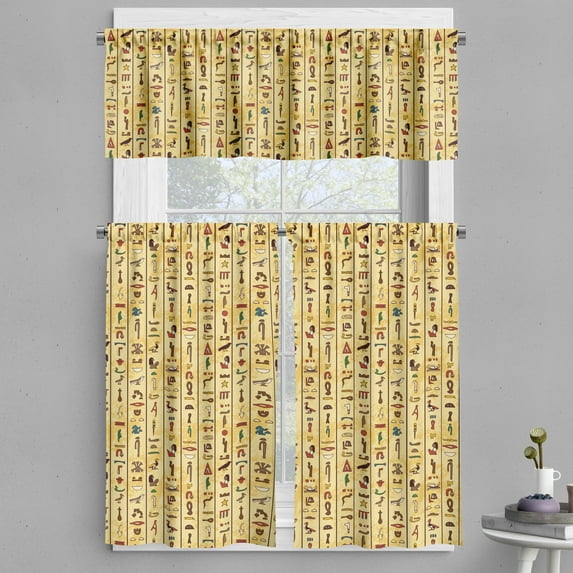 Ambesonne Egyptian Valance & Curtain, Colorful Papyrus, 55"x36", Multicolor