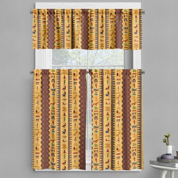 Ambesonne Egyptian Valance & Curtain, Hieroglyphs, 55"x45", Multicolor