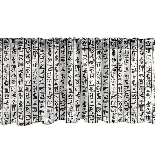 Ambesonne Egyptian Window Valance, Hieroglyphics Language, 54" X 18", Black White