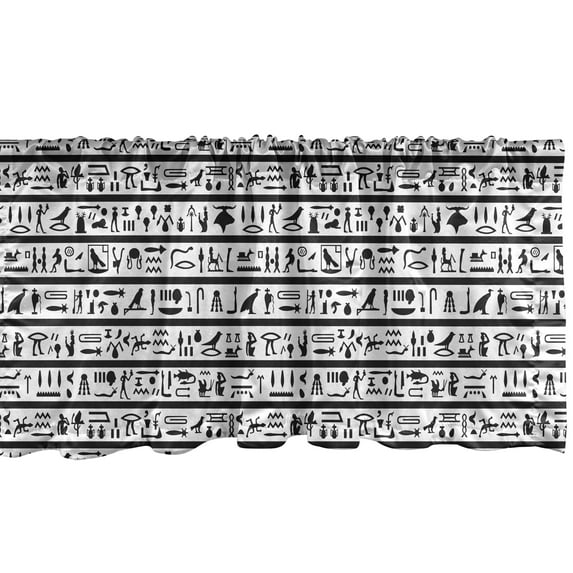 Ambesonne Egyptian Window Valance, Historical Language, 54" X 12", Black White