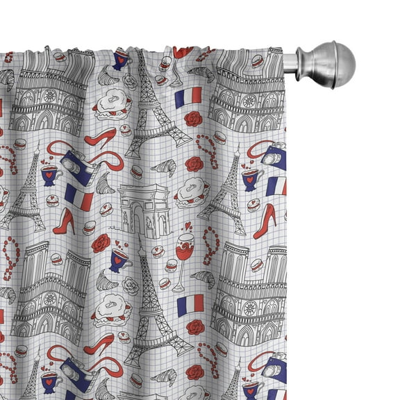 Ambesonne Eiffel Curtains, French Travel Pattern, Pair of 28"x95", Multicolor