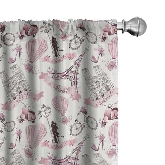 Ambesonne Eiffel Curtains, Love in Paris Bridal Pink, Pair of 28"x84", Rose Black White