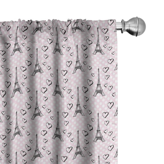 Ambesonne Eiffel Curtains, Polka Dots Hearts, Pair of 28"x84", Pale Pink Black White