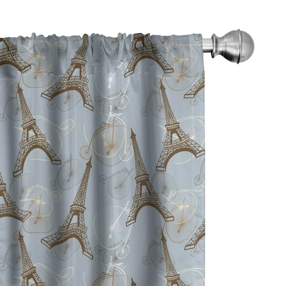 Ambesonne Eiffel Curtains, Retro Bicycles Landmark, Pair of 28"x95", Brown Pale Blue