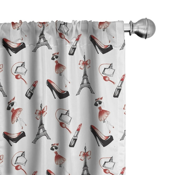 Ambesonne Eiffel Curtains, Shoes Lipstick Perfume, Pair of 28"x63", Ruby Black White
