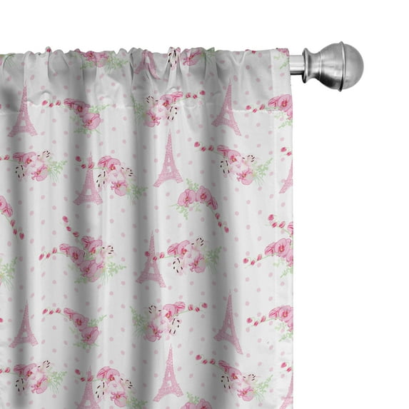 Ambesonne Eiffel Curtains, Springtime Polka Dots, Pair of 28"x84", Pale Pink Green White