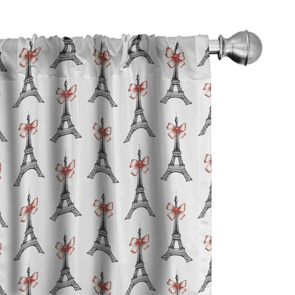 Ambesonne Eiffel Curtains, Towers Bowties Sketch, Pair of 28"x84", Ruby Black White