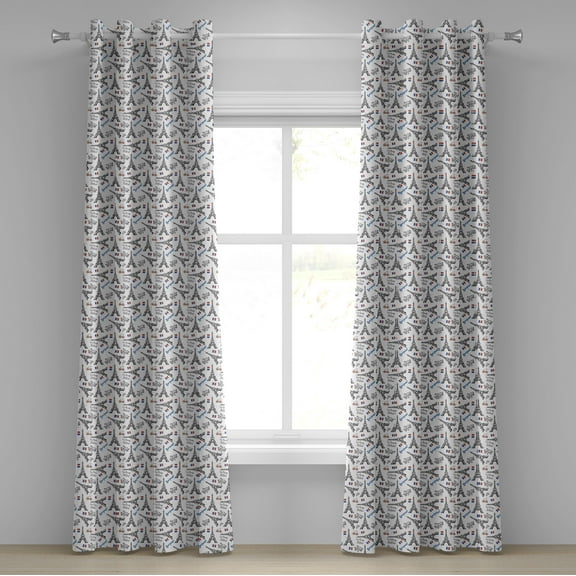 Ambesonne Eiffel Grommet Curtain, French Doodle Art, 50" x 120", Blue Black Red
