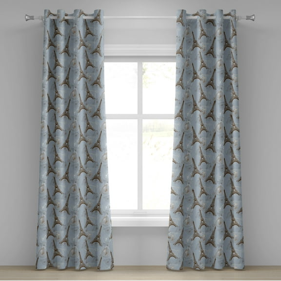 Ambesonne Eiffel Grommet Curtain, Retro Bicycles Landmark, 50" x 72", Brown Pale Blue