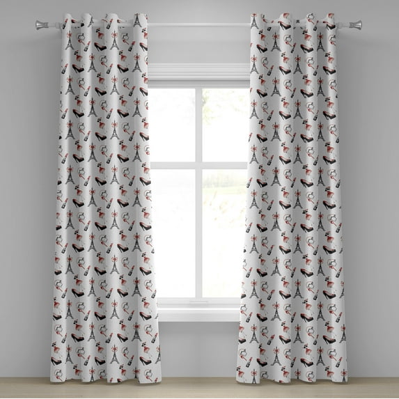 Ambesonne Eiffel Grommet Curtain, Shoes Lipstick Perfume, 50" x 108", Ruby Black White