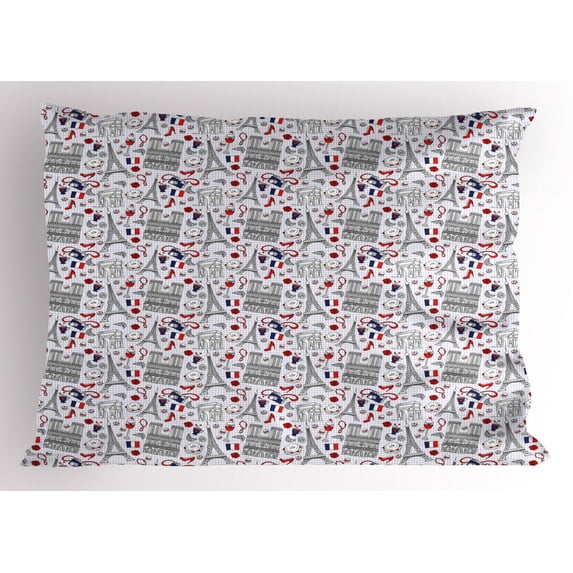 Ambesonne Eiffel Pillow Sham, French Travel Pattern, 36" X 20", Multicolor