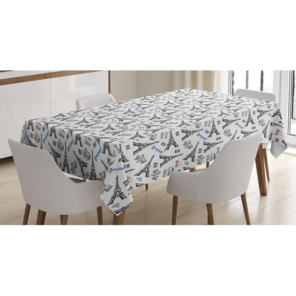 Ambesonne Eiffel Tablecloth Rectangular Table Cover, French Doodle Art, 60"x84", Blue Black Red
