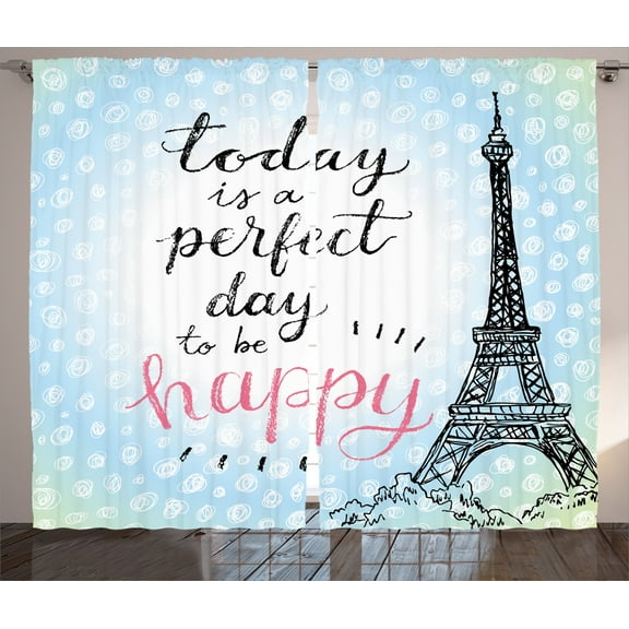 Ambesonne Eiffel Tower Curtains 2 Panel Set, Sketch Perfect Day, 108" x 84", Blue Black