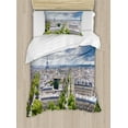 thumbnail image 1 of Ambesonne Eiffel Tower Duvet Cover Sets, Aerial View Paris, 2-Twin, Pale Blue Cream Green, 1 of 3