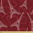 thumbnail image 1 of Ambesonne Eiffel Tower Fabric by the Yard Upholstery, Monument and Hearts, 3 Yards, Maroon Dried Rose Ruby, 1 of 5