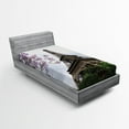 thumbnail image 1 of Ambesonne Eiffel Tower Fitted Sheet, Colorful Blossoms, Twin Size, Grey Green, 1 of 2