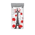 thumbnail image 1 of Ambesonne Eiffel Tower Fitted Sheet & Pillow Sham Set, Romantic Paris Art, Twin, Vermilion Black and Grey, 1 of 2