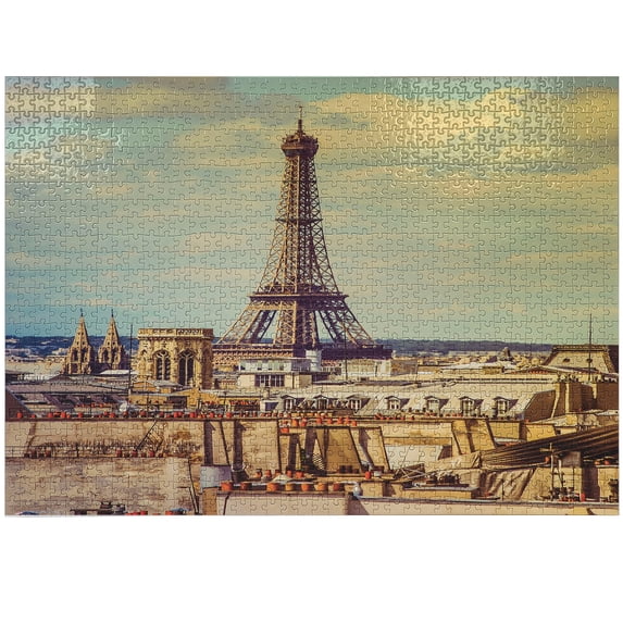 Ambesonne Eiffel Tower Jigsaw Puzzle, Paris Cityscape, Heirloom-Quality Fun Activity for Family Durable Cardboard, 1000 pcs, Almond Green Yellow