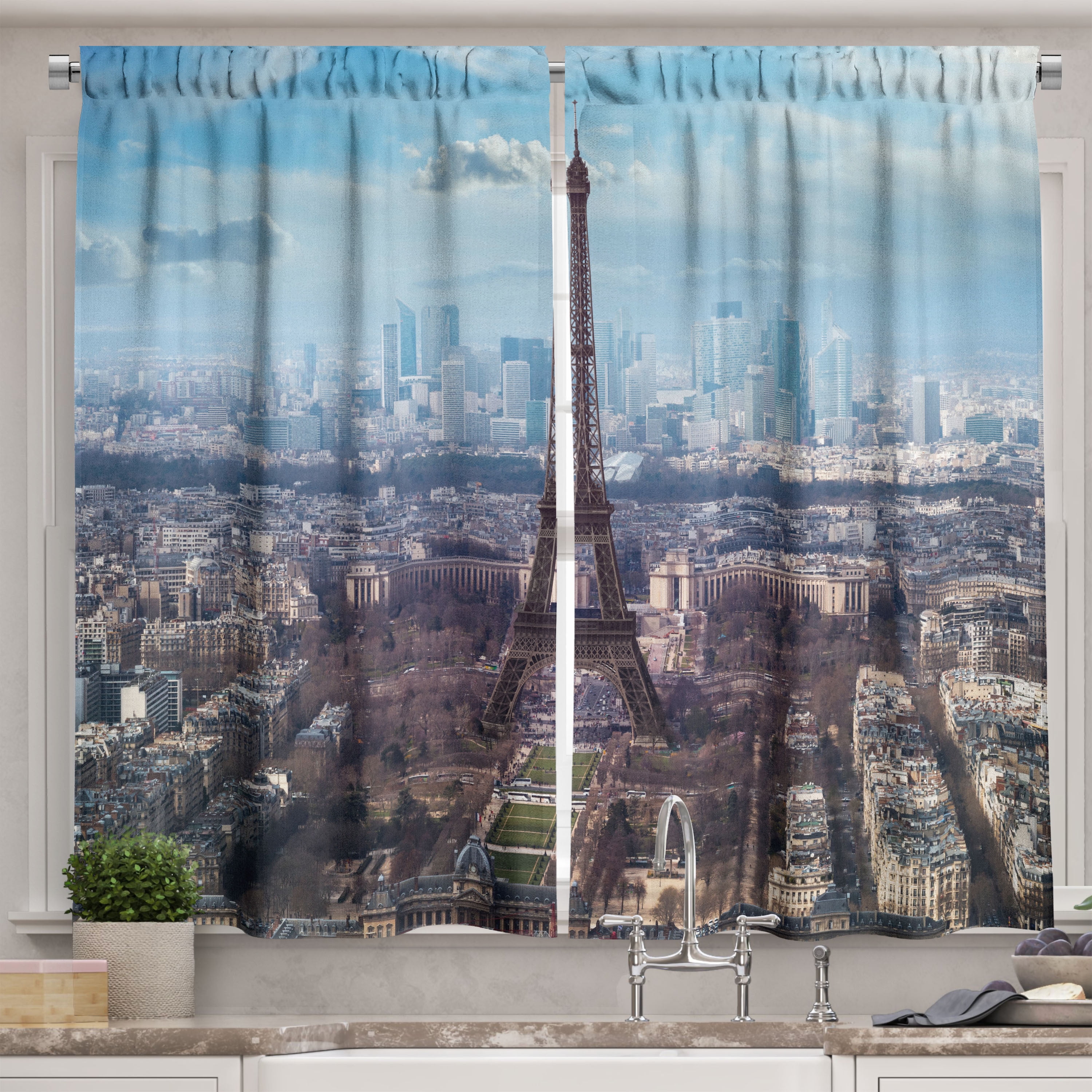 Ambesonne Eiffel Tower Kitchen Curtains, View of Eiffel Tower, 55"x45