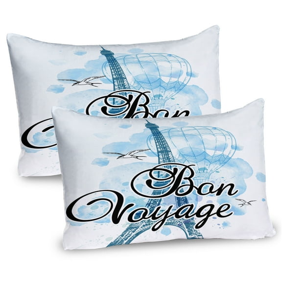 Ambesonne Eiffel Tower Pillow Sham 2 Pack, Air Balloon Paris, 30"x20", Pale Blue Black Blue