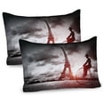 thumbnail image 1 of Ambesonne Eiffel Tower Pillow Sham 2 Pack, Man on Retro Bicycle, 26"x20", Grey Pink Black, 1 of 3