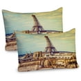 thumbnail image 1 of Ambesonne Eiffel Tower Pillow Sham 2 Pack, Paris Cityscape, 26"x20", Almond Green Yellow, 1 of 3