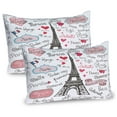 thumbnail image 1 of Ambesonne Eiffel Tower Pillow Sham 2 Pack, Paris Letter Heart, 30"x20", Black White Pink, 1 of 3