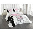 thumbnail image 1 of Ambesonne Eiffel Tower Quilted Bedspread Set 3 Pcs, Paris Girl Words, Queen Size, Black Pink, 1 of 2