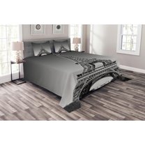 Ambesonne Eiffel Tower Quilted Bedspread Set 3 Pcs, Paris Landmark, King Size, Grey