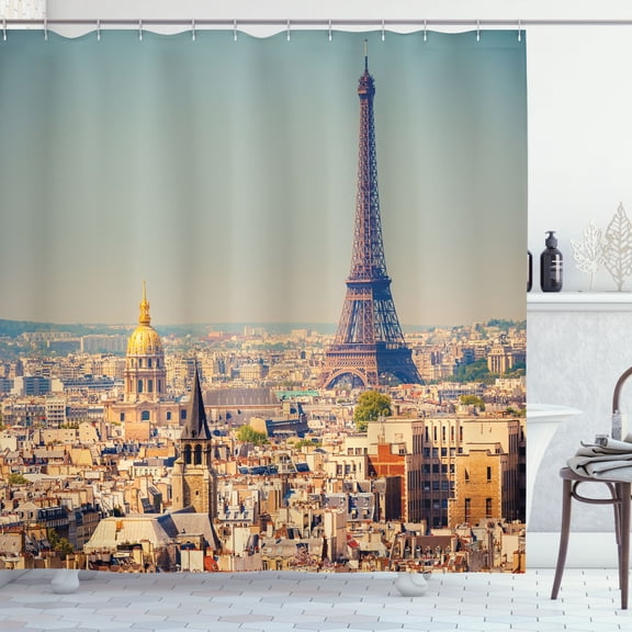 Ambesonne Eiffel Tower Shower Curtain, Cityscape of Paris, 69"Wx70"L, Multicolor