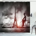 thumbnail image 1 of Ambesonne Eiffel Tower Shower Curtain, Man on Retro Bicycle, 69"Wx84"L, Grey Pink Black, 1 of 5
