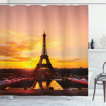Ambesonne Eiffel Tower Shower Curtain, Sun View Old Paris, 69"Wx84"L, Marigold Rose Brown