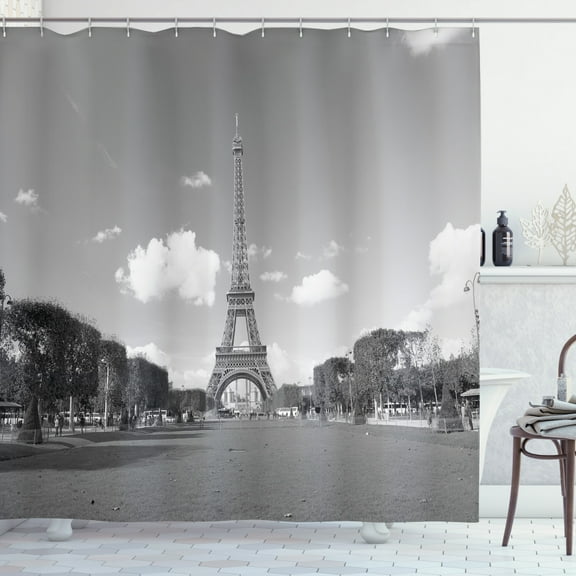 Ambesonne Eiffel Tower Shower Curtain, Tourist Attraction, 69"Wx84"L, Grey