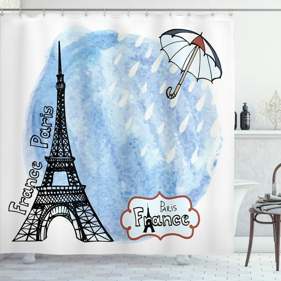 Ambesonne Eiffel Tower Shower Curtain, Watercolor Paris, 69"Wx84"L, Blue