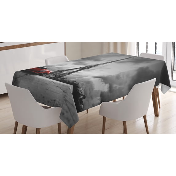 Ambesonne Eiffel Tower Tablecloth Rectangular Table Cover, French Car Dark Clouds, 60"x84", Grey Black Red