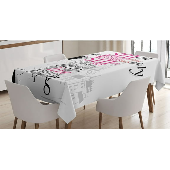 Ambesonne Eiffel Tower Tablecloth Rectangular Table Cover, Paris Girl Words, 60"x84", Black Pink
