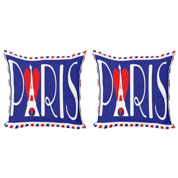 Ambesonne Eiffel Tower Throw Pillow Cover 2 Pack, Bold Paris Lettering, 18", Dark Violet Dark Coral