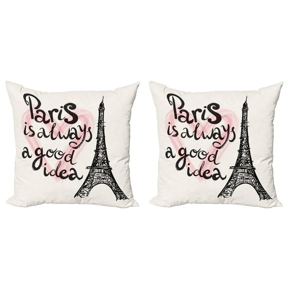 Ambesonne Eiffel Tower Throw Pillow Cover 2 Pack, Europe Dream Tour, 16", Cream Pink Black