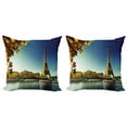 thumbnail image 1 of Ambesonne Eiffel Tower Throw Pillow Cover 2 Pack, Paris with Tower, 16", Earth Yellow Green Blue, 1 of 2