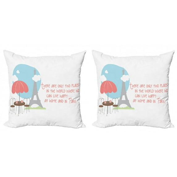 Ambesonne Eiffel Tower Throw Pillow Cover 2 Pack, Scenery and Lettering, 18", Coral Pale Taupe