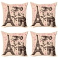 thumbnail image 1 of Ambesonne Eiffel Tower Throw Pillow Cover 4 Pack, Bakery in Paris Eiffel, 24", Pink Dark Brown, 1 of 5