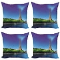 thumbnail image 1 of Ambesonne Eiffel Tower Throw Pillow Cover 4 Pack, Eiffel at Sunrise, 18", Navy Blue Green Cream, 1 of 5