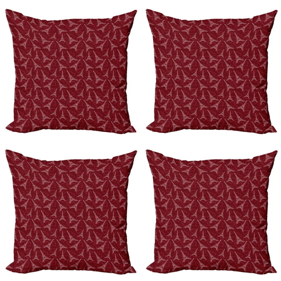 Ambesonne Eiffel Tower Throw Pillow Cover 4 Pack, Monument and Hearts, 18", Maroon Dried Rose Ruby