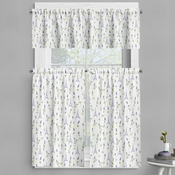 Ambesonne Eiffel Valance & Curtain, Lavender Flora Spring, 55"x36", Lavender Green White